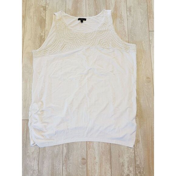 Lane Bryant 22/24‎ White Sleeveless Tank Top Embroidered Round Neck Stretch - Picture 1 of 6